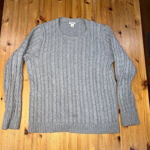 L.L. Bean Gray Cotton Cable Knit Crew Pullover Sweater Large